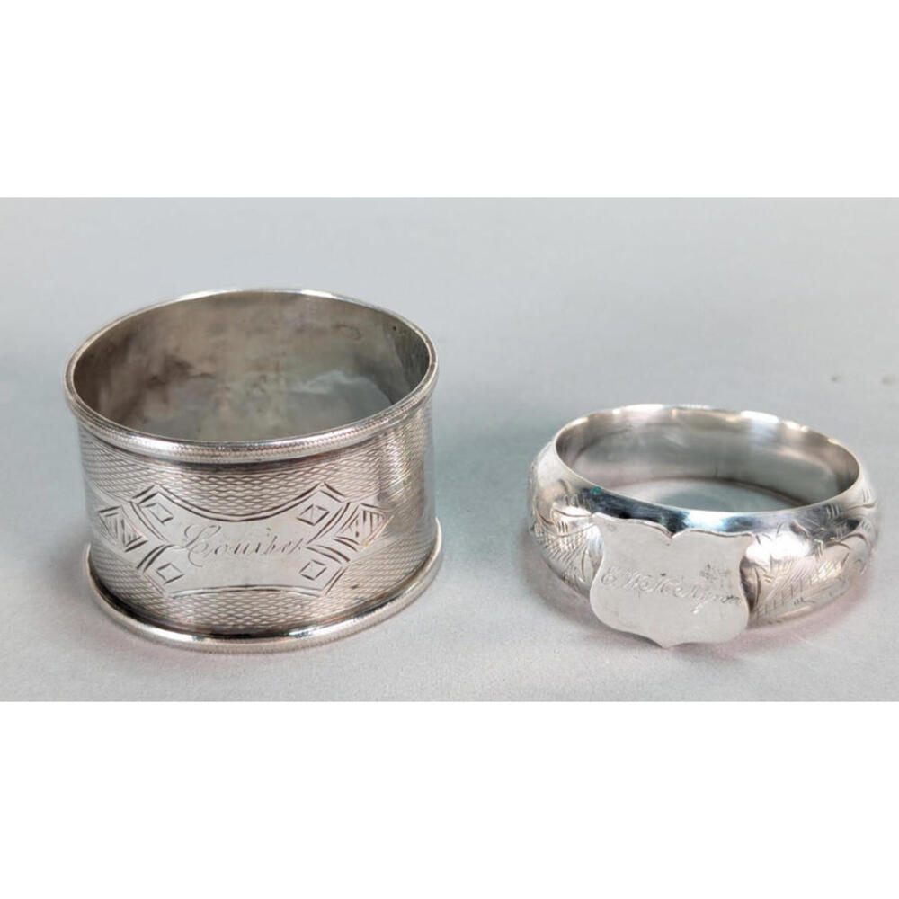 Victorian Coin Silver Napkin Rings Raised Shield McMynn Family